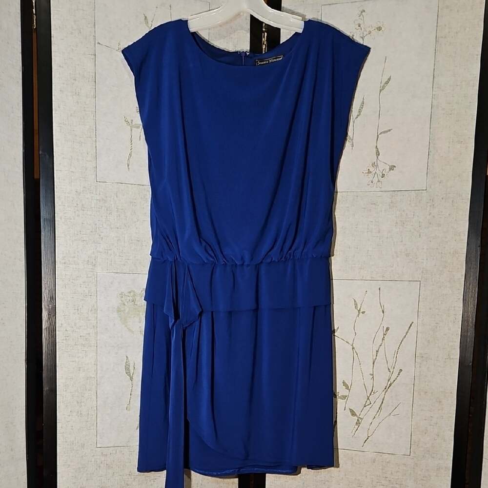 Jessica Howard Blue Cocktail Mini Dress with Cap Dolman Sleeves and Cowl Neck